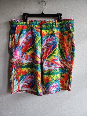 Hreski Radiant Neon Feathers Golf Shorts, 38